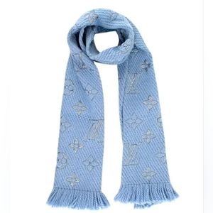 Louis Vuitton Ice Blue Wool & Silk Blend Logomania Shine Scarf